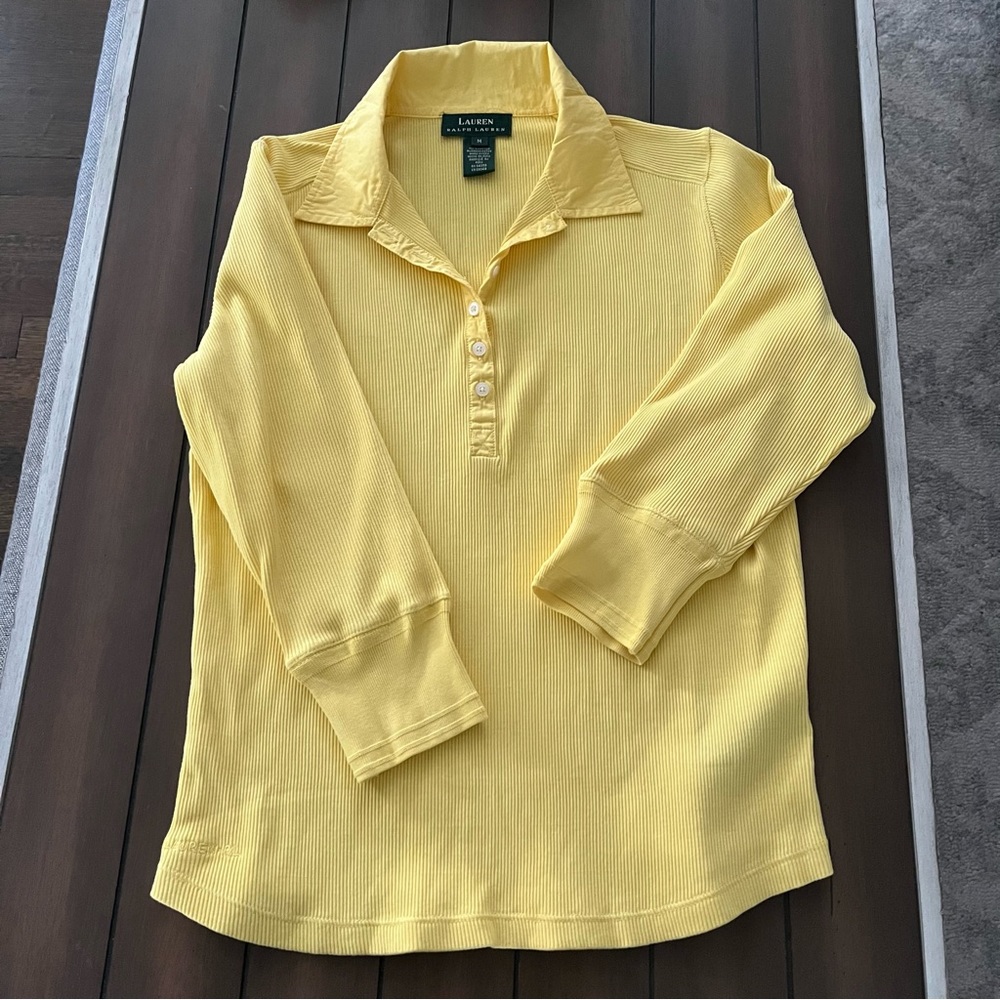 Lauren Ralph Lauren Ribbed Collared Top Medium